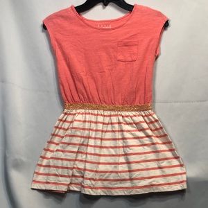 Basic Editions Girl’s Coral and Cream Striped Dress, Size M 7/8